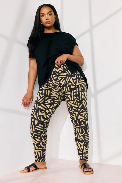 Stil Diva Large Size Skinny Leg Elastic Waist Patterned Slim Trousers 310135