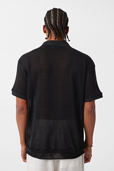 VAMOSCLO Πλεκτό μπλουζάκι με λαιμόκοψη oversized Μαύρο