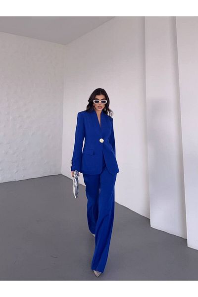 NILOO Women's Single Big Button Blazer Jacket Pantalon Set