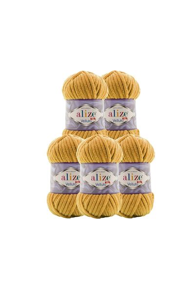 Alize 5 Pcs Velluto Velvet Hand Knitting Yarn 02 Mustard
