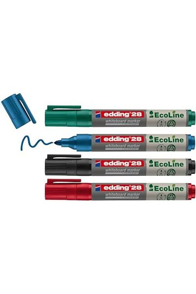 STOREMAX قلم لوح كتابة أبيض mrttnca 28 EcoLine، مجموعة من 4 قطع، ألوان متعددة، طرف مستدير، إعادة