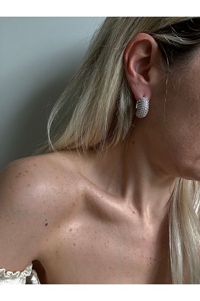 Rossetto Atelier Steel Silver Jewelled Hoop Earrings