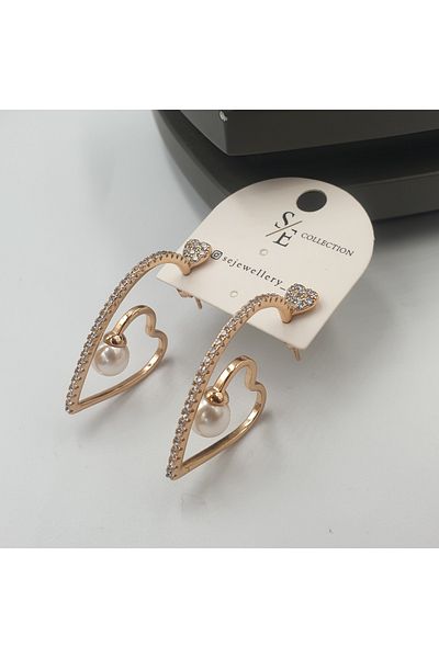 SE Jewellery Collection Selin Ersoy Vip Special Design Rose Color Zircon Stone Embellished Heart Detailed Pearl Dangle Xuping Earrings - Does Not Tarnish