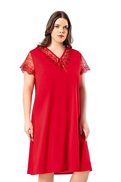 Tezzgelsin Women's Plus Size Lace Detailed Long Nightgown