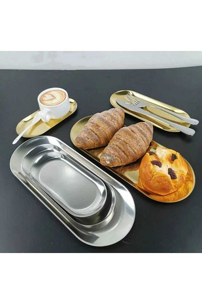 Farklıevim 3 Medium (23.5cm) Oval Boat Silver Snack Bowl Dessert Jewelry Cosmetic Dish Stainless Steel