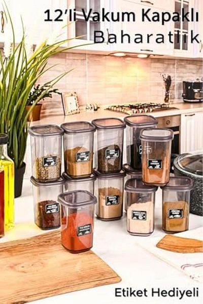 STOREMAX Life 12 Pieces 450 ml Leakproof Lid Anthracite Spice Storage Container I Label