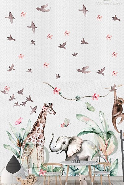 KT Decor Seturi de autocolante de perete cu animale uimitoare din lumea safar...