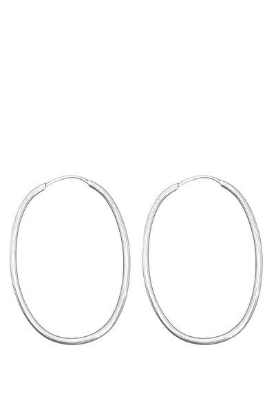 oya silver Düz Oval Gümüş Halka Kadın Küpe 3.5 x 2.5 cm