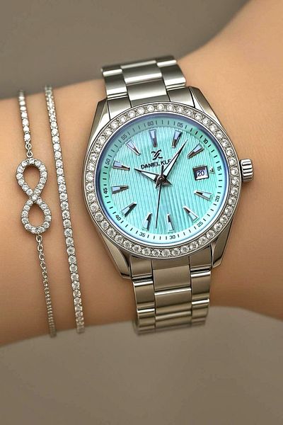 Daniel Klein Women's Steel Watch Gift Set – Turquoise Dial Watch & 2-Piece Stone Bracelet - in Box