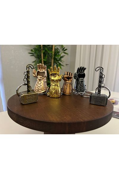 DYA TİCARET Metal 1 Piece Thanos Gloves and 1 Piece Thor Hammer Keychain Set