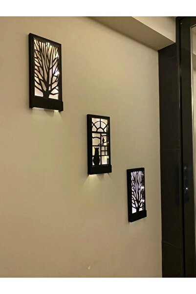 ÇınarWoods 3 Lü Tablo Peri Ledli Masif Ahşap Tablo Ev Hediyesi Hol Antre Gece...