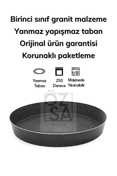 ÖzSa Home 3-Piece Granite Oven Tray Set Round Oven Tray Set 32-34-36 cm