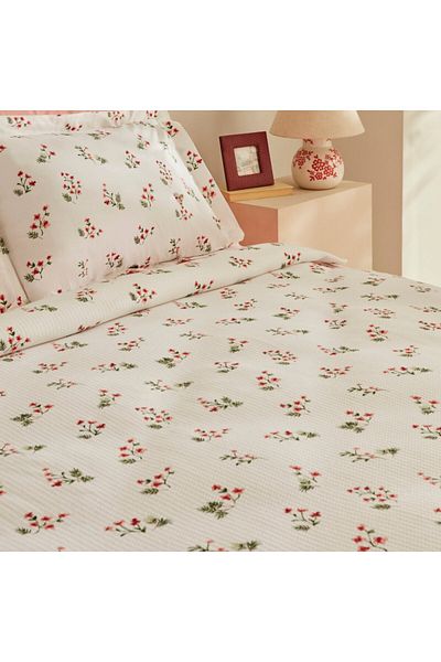 Karaca Silvie 100% Baumwolle Tagesdecke Set, Rot
