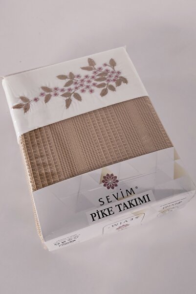 Sevim Çift Kişilik 4 Parça Pike Takımı Çeyizlik, Full Takım Seti Legacy - Bej