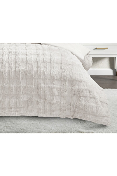 Genel Markalar Rabbit Tavşan Tüyü Krem Çift Kişilik Yatak Örtüsü Takımı