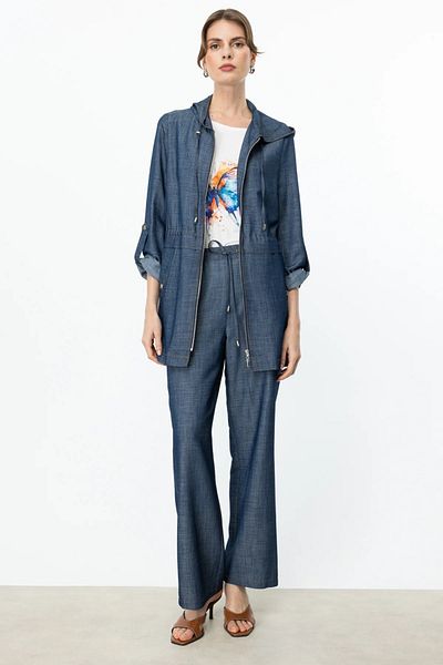 Ekol Wide Leg Trousers with Elastic Waist Indigo 07050