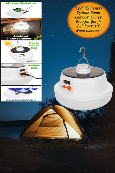 NUBLADO Ledli El Feneri Işıldak Kamp Lambası Güneş Enerjili Şarjlı Pilli Port...