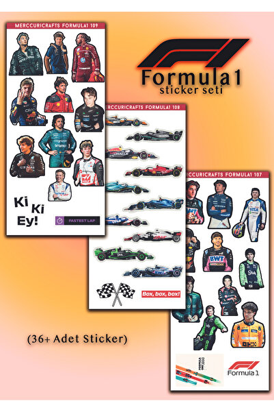 merccuri crafts 3'lü Sticker (36 adet) Formula1 Sticker Seti - Planner Ajanda