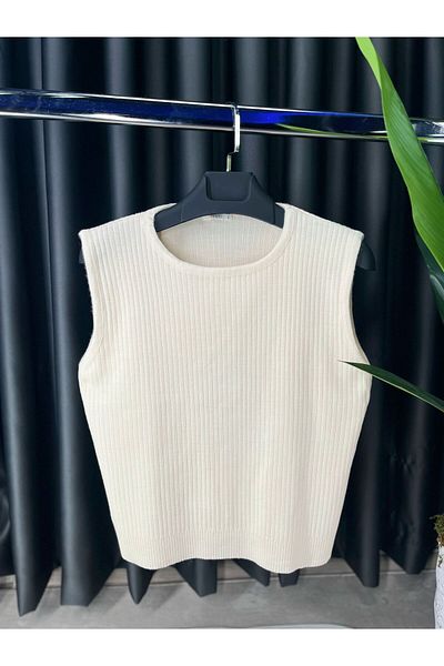 KURGAN TEKSTİL Crew Neck Ecru Knitwear Sweater