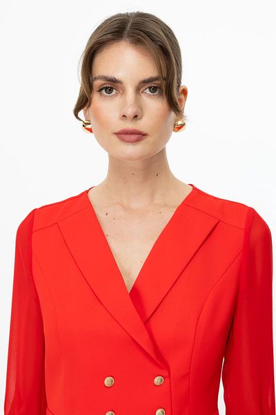 Ekol Double Breasted Collar Sleeves Tulle Jacket Coral 04202