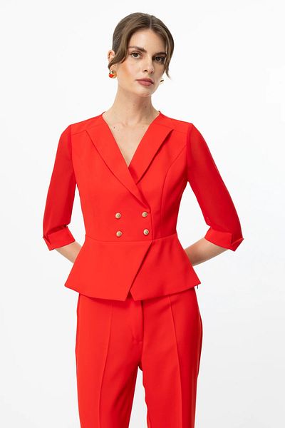 Ekol Double Breasted Collar Sleeves Tulle Jacket Coral 04202
