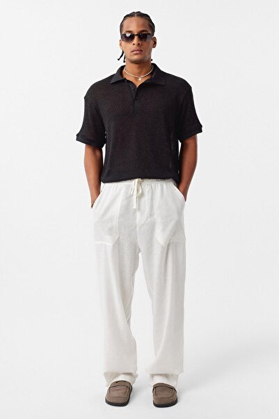 VAMOSCLO Πλεκτό μπλουζάκι με λαιμόκοψη oversized Μαύρο