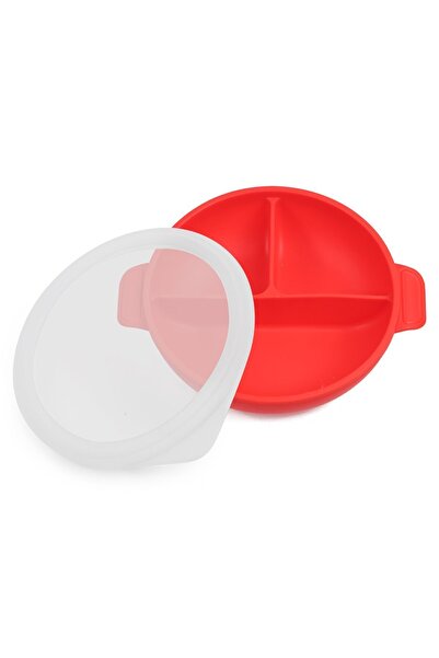 jojobebek Silicone Feeding Set - Food Plate, Bowl with Lid, Straw, Silicone Fork, Spoon, Flat Cup/Red