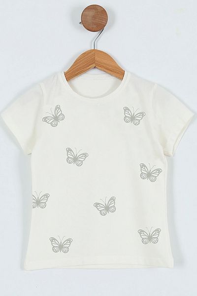 HÇM Girl's Tshirt Butterfly Printed Crewneck D31