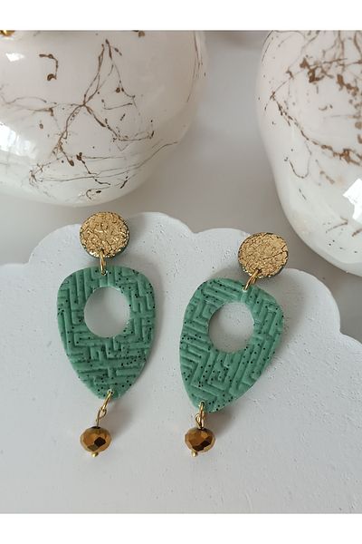La fee aksesuar Bohemian & Ethnic Pattern Textured Bead Detail Dangle Women Earrings Polymer Clay Earrings