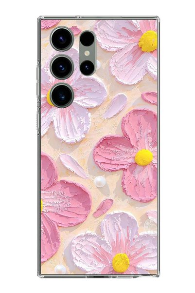 TechTree Samsung Galaxy S23 Ultra Compatible Pink White Flowers Watercolor Tr...
