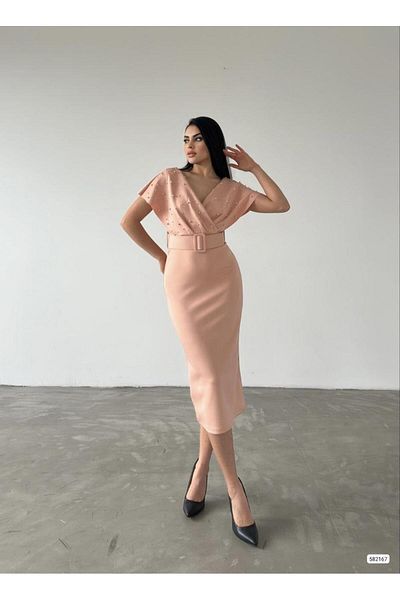Modafeminen Viola Inci Detail Dress Powder 582167