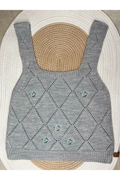 KURGAN TEKSTİL Women's Tank Top Thick Strap Tank Top Thin Summer Square Neck Embroidered Knitwear