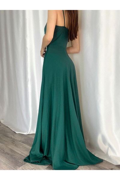 Modafeminen Rochie de nuntă și de nuntă pentru întoarcerea acasă, cu bretele, decolteu dublu, detaliu cu fante din țesătură creponată