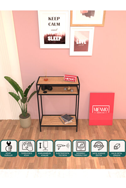 Mienmo Tave Metal Dresuar Dekoratif Çok Raflı Kahve Köşesi Konsol Siyah Atlan...