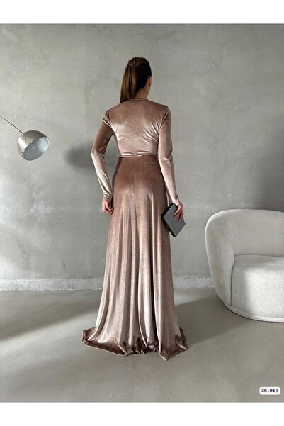 Modafeminen Βραδινό φόρεμα με διπλό γιακά μακρυμάνικο μάξι μήκους 581949 ΜΠΕΖ