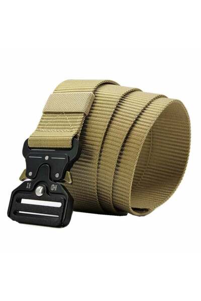 PUFO Tactical Combat belt for men 3.8 x 123 cm, durable, beige