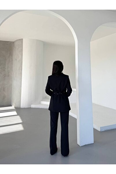 BARG FASHION Kadın Kemerli Ceket Pantalon Takım