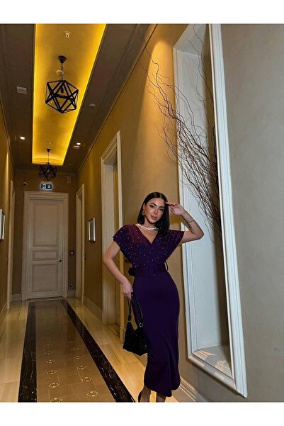 Modafeminen Φόρεμα Viola Pearl Detail Μωβ 582167