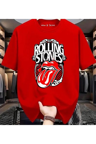 New Shine In Cart 6 and Above Purchases Get 1 T-Shirt as a Gift - Rolling Stones Printed Oversize T-Shirt