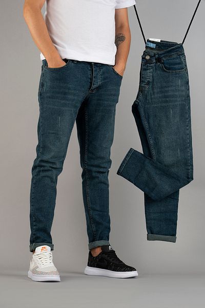 bombe Ανδρικό Slim Fit Στενό Κόψιμο Νυχιών Τζιν Παντελόνι Μπλε