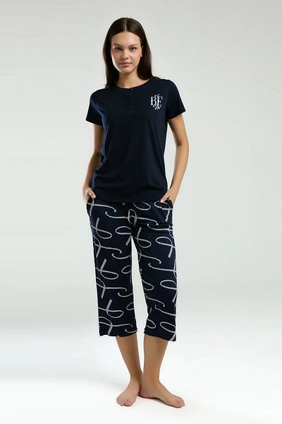 Arnetta Yumuaşak Textured Buttoned Collar Short Sleeve Women's Capri Pajama Suit