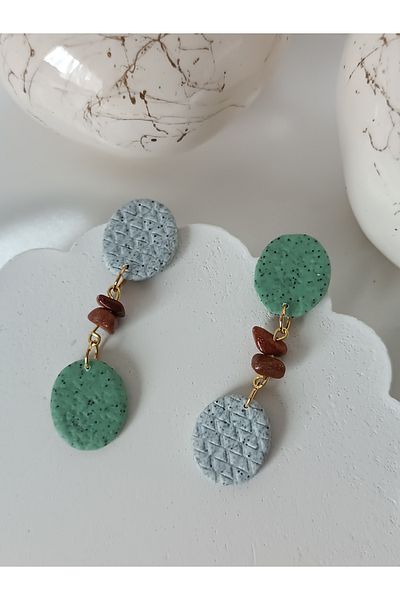 La fee aksesuar Bohemian & Ethnic Pattern Textured Bead Detail Dangle Women Earrings Polymer Clay Earrings