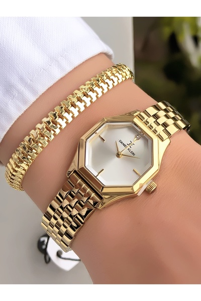 Daniel Klein Çelik Altın Renk Kadın Kol Saati Garantili 3 ATM Su Geçirmezlik Bileklik Hediyeli DK9V7AS