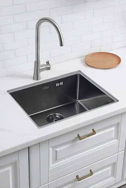 DYSNOX Rexa Serisi %100 Krom Siyah Renk 45x50 Cm Paslanmaz Mutfak Eviyesi, Mu...