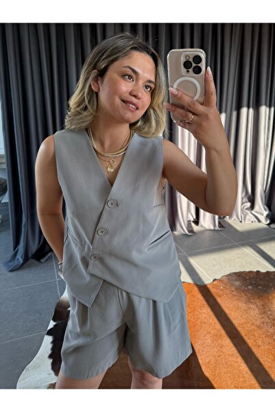 BÜŞRA PERKER Şehir Boy Şort Antrasit