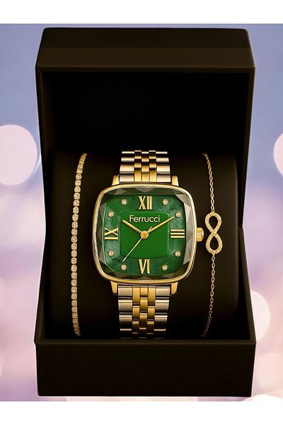 Ferrucci Model Women's Wristwatch Set with Stone Infinity & Waterway Bracelet Special Gift Box