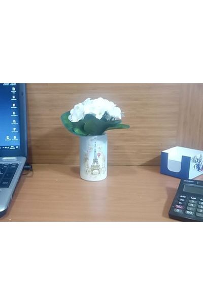 STOREMAX lvnmblya Συμπεριλαμβανομένο, Λουλούδι σε βάζο, Λευκό Τεχνητό Λουλούδι, Διακοσμητικό Ρομαντικό Πράσινο Μοντέλο 7x7x16cm Κατάστημα D