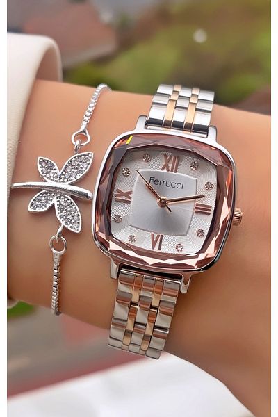 Ferrucci Model Women's Wristwatch Set with Stone Infinity & Waterway Bracelet Special Gift Box