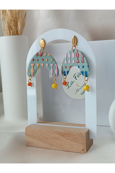 La fee aksesuar Bohemian & Ethnic Pattern Textured Bead Detail Dangle Women Earrings Polymer Clay Earrings