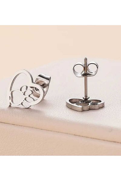 sarıyer silver Paw and Heart Model Pet Themed Daily Minimal Style Screw Nail Model Steel Earrings